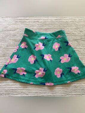 Green Floral A-Line Skirt with Pink Flowers